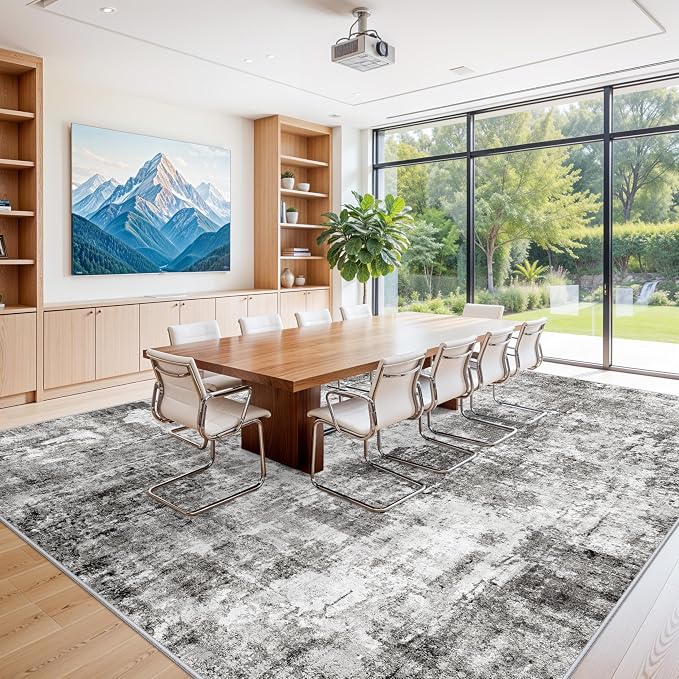 10x14 Area Rug Living Room – Washable Large Neutral Modern Abstract Soft Low - Image 3