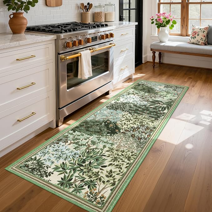 GarveeHome Forest Runner Rug 2.5x8, Botanical Low Pile Non Slip Stain by GarveeHome