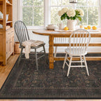 7x9 Area Rug for Dining Room, Machine Washable Dark Academia Flower Rugs by Evyhood