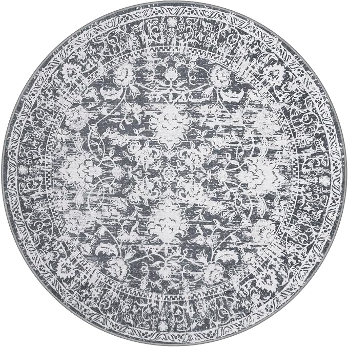 KILOCOCO Round Rug 3ft Vintage Floral Small Circle Rug Machine Washable - Image 9
