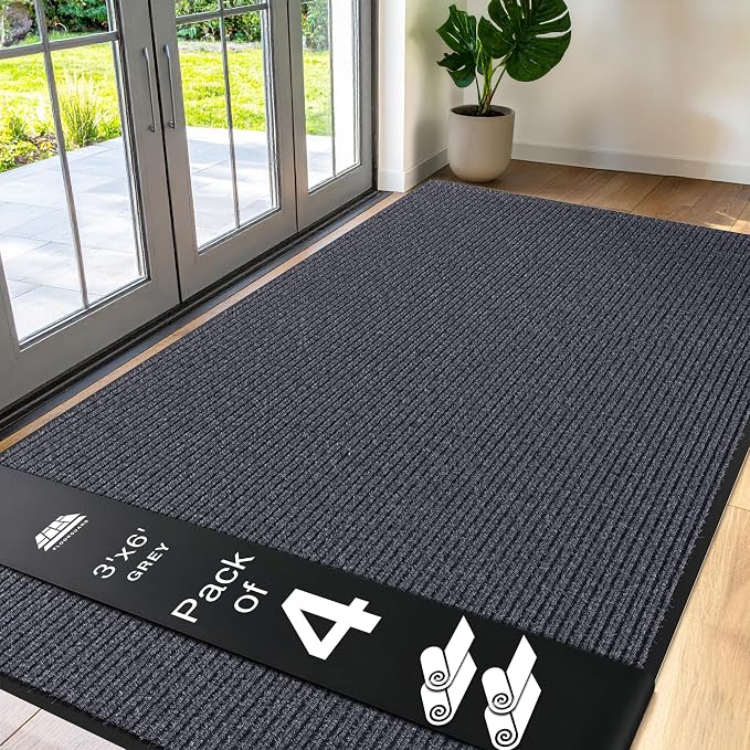 4 Pack Grey Commercial Door Mat 3'x6' Heavy Duty Industrial Floor Mat by Unknown