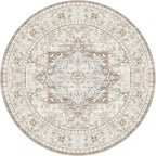 8ft Round Area Rug: Washable Vintage Neutral Soft Non Slip Thin Large Floor - Image 9