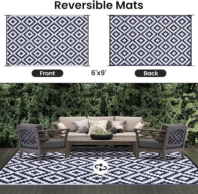 Smiry Waterproof Outdoor Rug 6x9 ft, Reversible Plastic Straw Patio Camping Rugs - Image 3