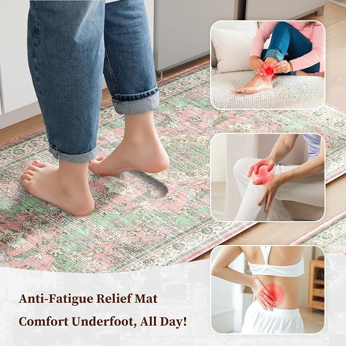 Boho Kitchen Mats for Floor 2 Piece Set Anti Fatigue Cushioned PVC Kitchen Rugs - Image 3