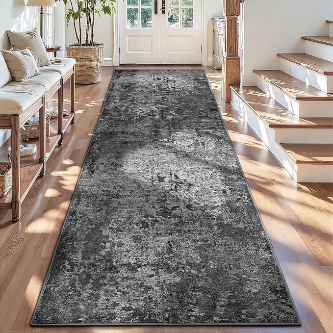 3x12 Black Rug Runners for Hallways Kitchen Runner Rug Non Slip Washable Black by OmpaaHomeDecor
