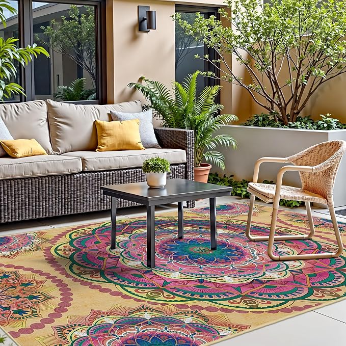 Arenarug Meditation Indoor Outdoor Rug 5x8 ft Mandala Pattern Rug Boho Style - Image 6