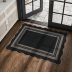 LIVEBOX Scalloped Easy Jute 2x3 Front Door Mat Black Kitchen Rug, Washable by LIVEBOX