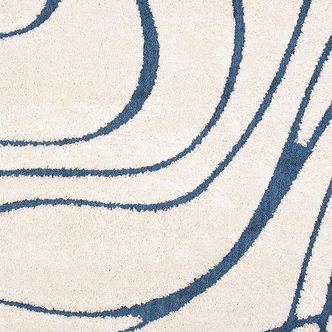 SAFAVIEH Florida Shag Collection 6'7" Round Cream/Blue SG471 Abstract Wave - Image 7
