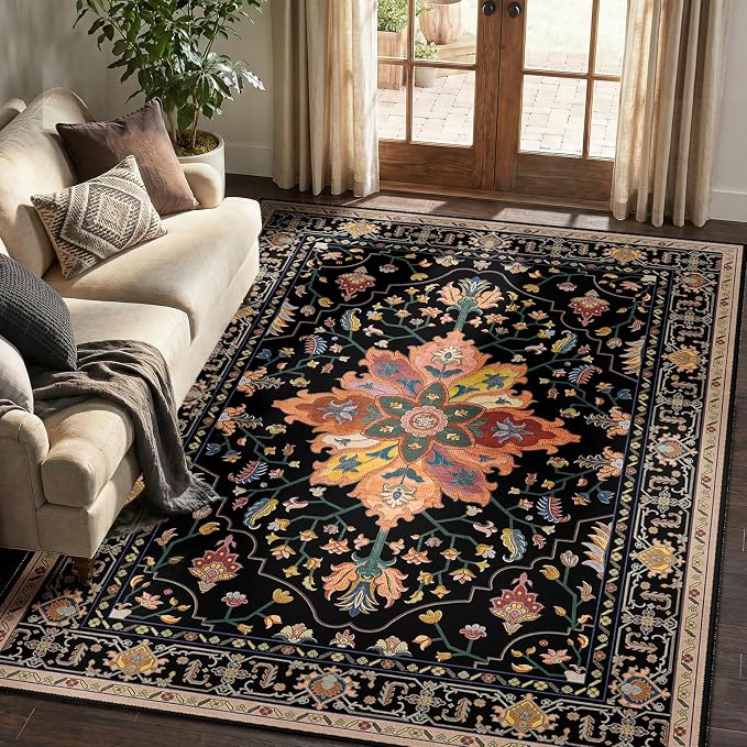 RELEANY Area Rugs 5'x7' Washable Non-Slip, Floral Vintage Distress Medallion - Image 9