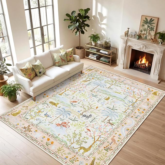 Washable Area Rug 5x7 Blush Animal Print Rugs - Image 3