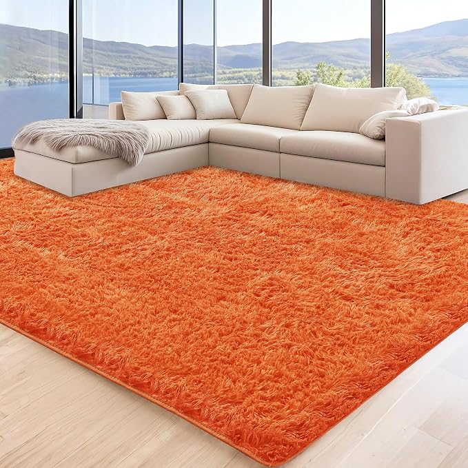9x12 Orange Area Rugs for Living Room, Large Fluffy Shag Rug for Bedroom Nursery - Image 3