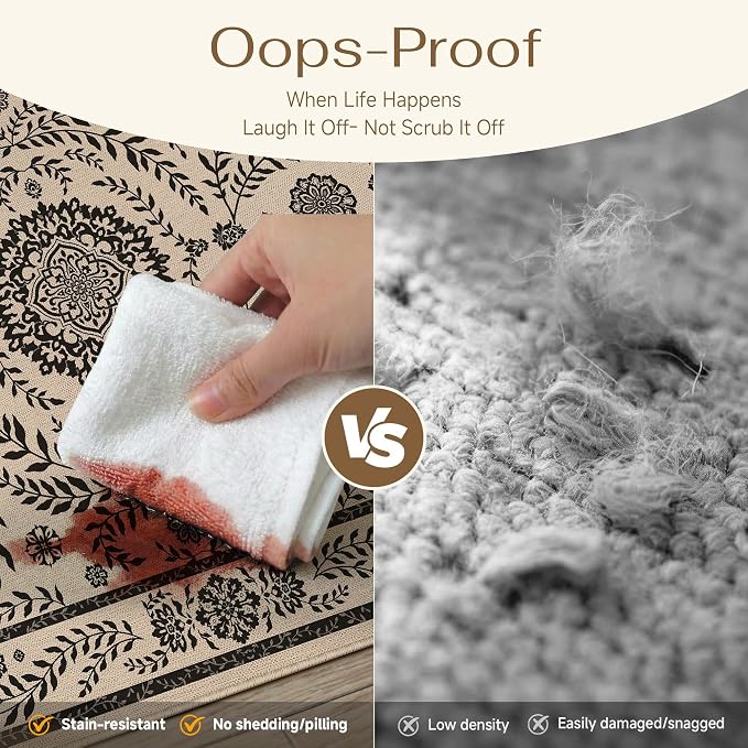 HUGEAR 5x7 Vintage Jute Indoor Outdoor Rug Washable Linen Textured Weave High - Image 4