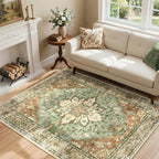 RELEANY Area Rugs 4'x6' Washable Non-Slip, Floral Vintage Distress Medallion by RELEANY
