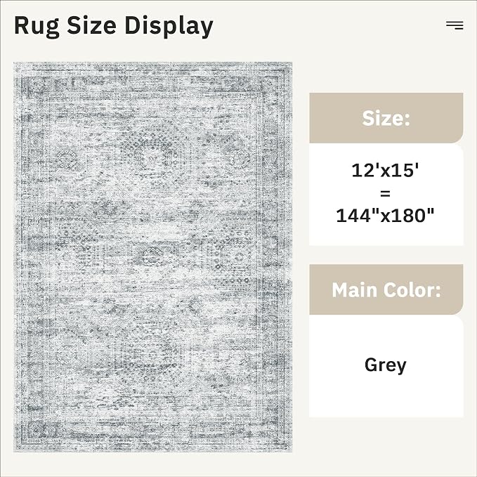 Soalmost 12x15 Washable Area Rug Gray Neutral Abstract Living Room Large Carpet - Image 5