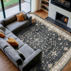 Black Boho Living Room Rug 5x7, Washable Dark Vintage Moody Low Pile Non Slip - Image 3