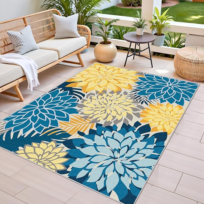 Colorful 3x5 Washable Rug for Living Room Tropical Botanical Modern Floral - Image 2