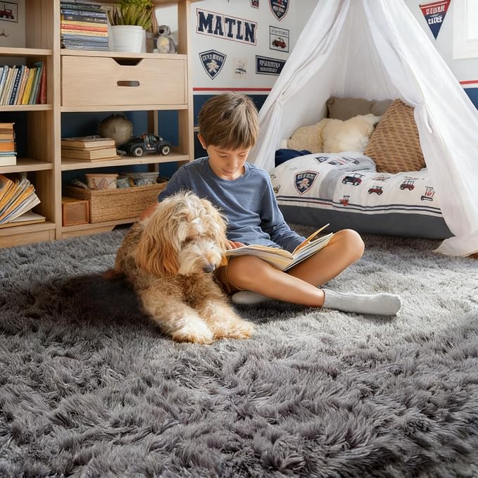 PAGISOFE Grey Fluffy Rugs for Bedroom 4x6 Area Rug Shag Rug for Kids Room Furry - Image 3