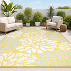 JONATHAN Y Floral Textured Weave Indoor Outdoor Area Rug 4X6 Yellow/Cream by JONATHANY