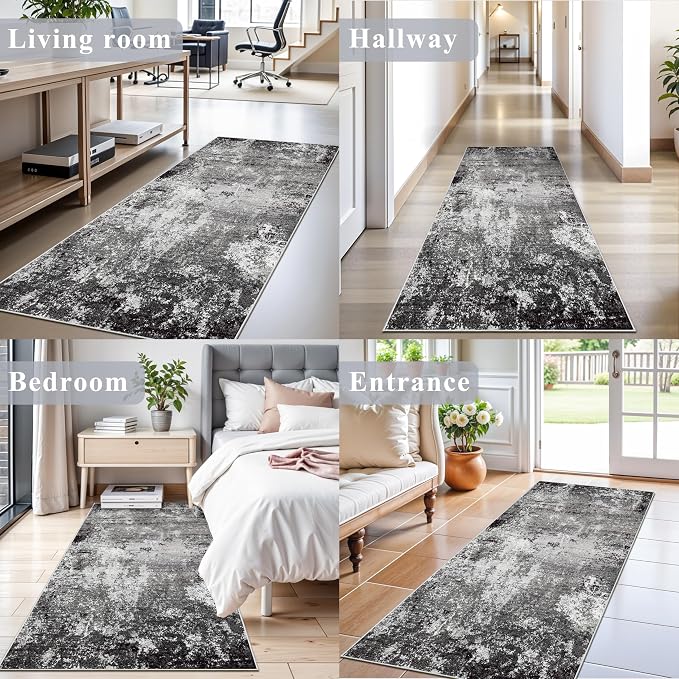 Kitchen Runner Rug 3x7 Washable Non-Slip Modern Abstract Neutral Carpet - Image 4