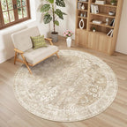 Madane Washable Round Rug 6ft for Living Room, Soft Ultra-Thin Non-Slip Vintage by Madane