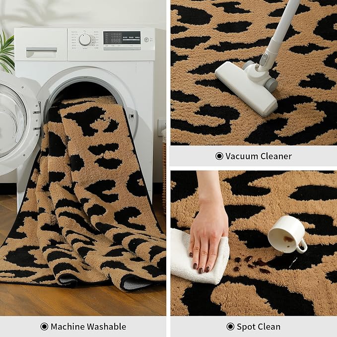 YIHOUSE 5×7 Ft Leopard Area Rugs, Washable High-Low Pile Plush Soft Rug - Image 8