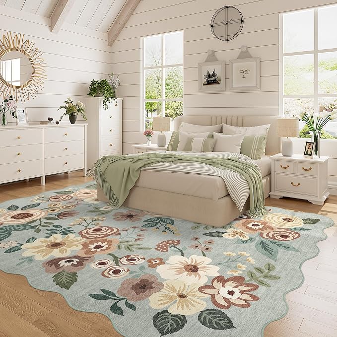 DUKINO 6x9 Area Rug, Floral Washable Rugs - Image 9