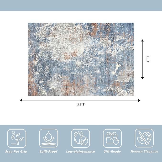 3x5 Washable Kitchen Rug – Non-Slip Rubber Backed Small Area Rug - Image 2