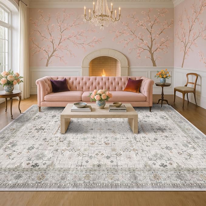 Hazo Haus Boho Light Grey Living Room Rug 9x12 by HazoHaus