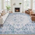 8x10 Area Rugs for Living Room:Blue Washable Vintage Medallion Boho Rug - Image 3