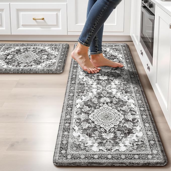 Boho Kitchen Mats for Floor 2 Piece Set Anti Fatigue Cushioned PVC Kitchen Rugs by tubeamin