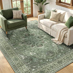 RELEANY Area Rugs 5'x7' Washable Non-Slip, Floral Vintage Distress Medallion by RELEANY