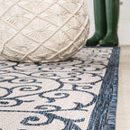 JONATHAN Y Vintage Filigree Indoor Outdoor Runner Rug 2X8 Blue/Cream, Madrid - Image 6