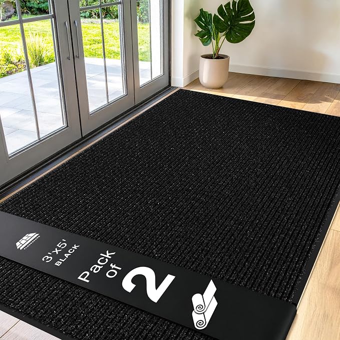 2 Pack Black Commercial Door Mat 3'x5' Heavy Duty Industrial Floor Mat by Unknown