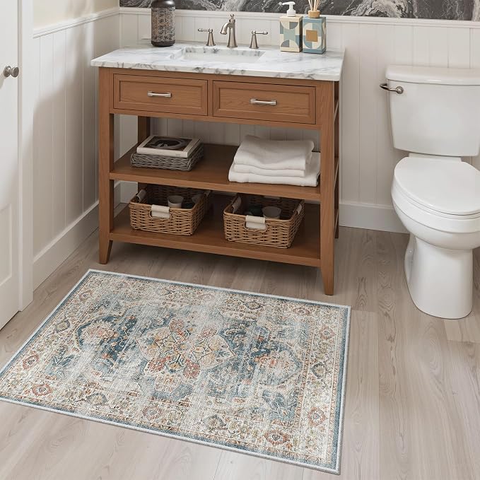 Madane Washable Area Rug 2x3, Small Entryway Rug Non-Slip Vintage Door Mat - Image 3