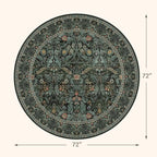 Dark Green 6ft Round Rugs for Living Room, Botanical Floral Washable Circle - Image 2
