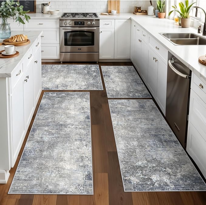 Kitchen Rug Set 4-Piece with Runner – Washable Non-Slip Floor Mats by BYYVOORugsforYourHome