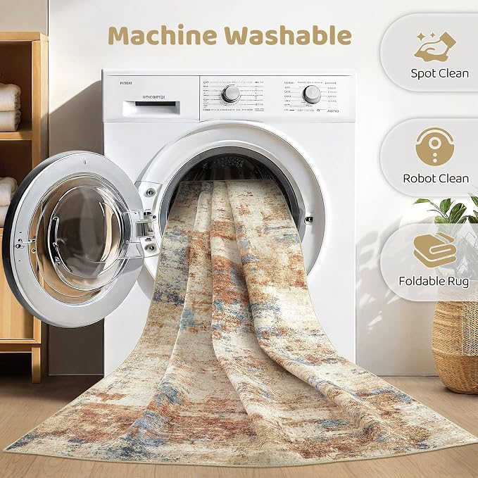 6x9 Area Rugs Washable Rug: Large Abstract Modern Soft Stain Resistant Indoor - Image 2