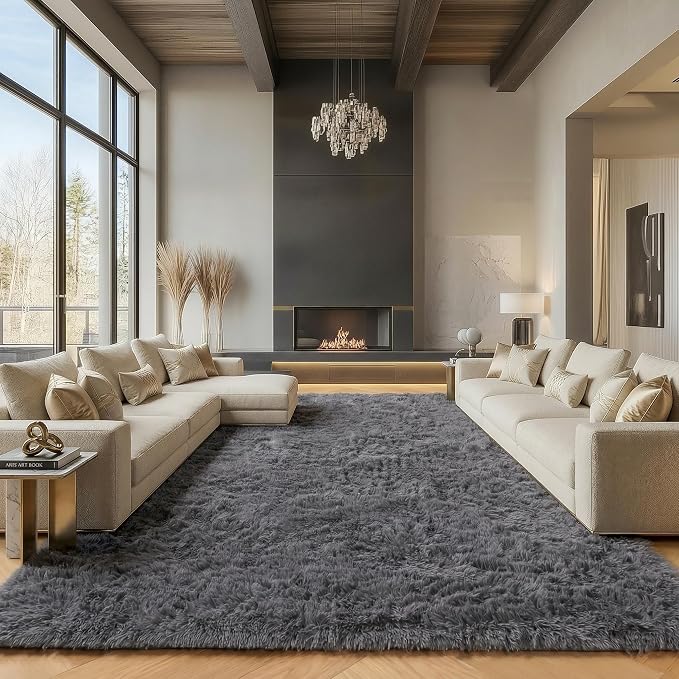 ONASAR Grey Area Rugs 9x12 Living Room, Soft Plush Thick Shaggy Big Floor Carpet by ONASAR