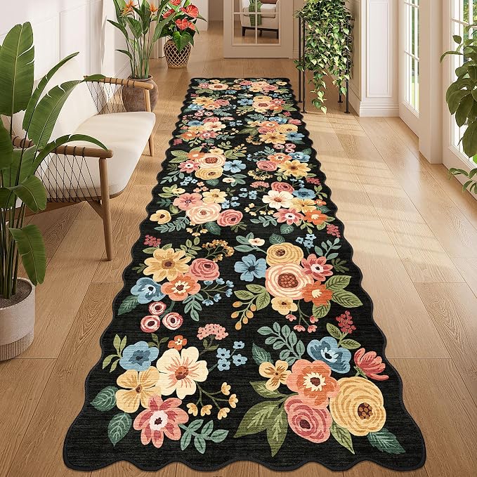 DUKINO 3x10 Washable Runner Rug, Non Slip Floral Ultra Soft Runner by DUKINO