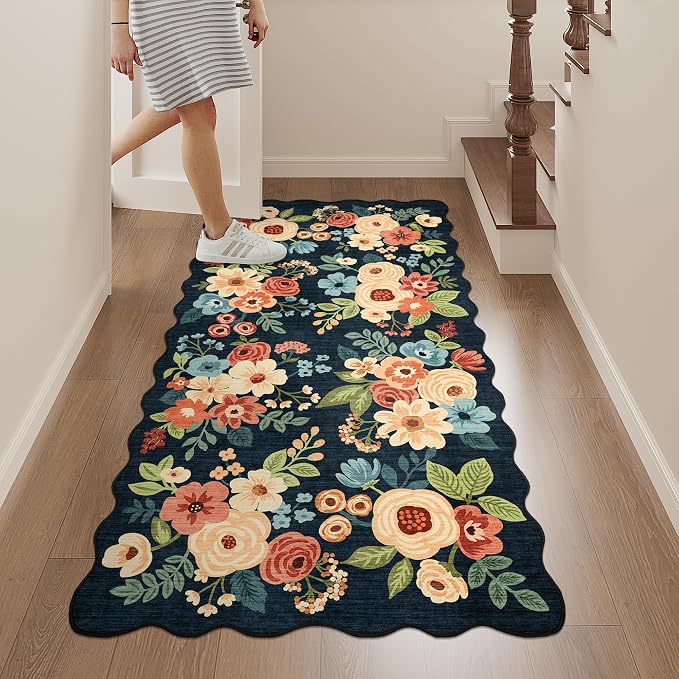 DUKINO 2x4 Washable Runner Rugs, Non Slip Floral Print Entryway Rug - Image 4
