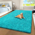 Teal Shag Area Rug for Bedroom, 4x6 Fluffy Shaggy Rugs for Living Room Boys by Unknown