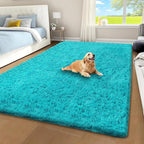Teal Shag Area Rug for Bedroom, 4x6 Fluffy Shaggy Rugs for Living Room Boys by Unknown