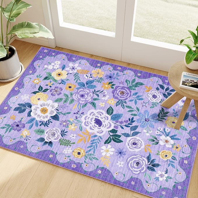 DUKINO 2x3 Rugs for Entryway, Floral Indoor Washable Door Mat, Non Slip Boho by DUKINO
