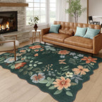 Lahome Floral Washable Living Room Rugs, 5x7 Green Area Rugs by Lahome