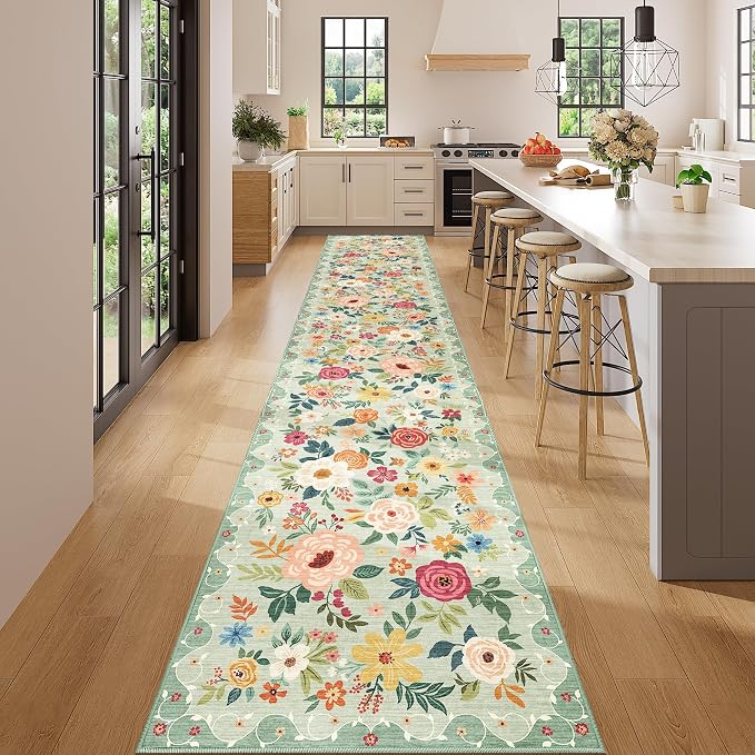 DUKINO 2x14 Runner Rug, Floral Long Washable Boho Kitchen Runner Rug - Image 3