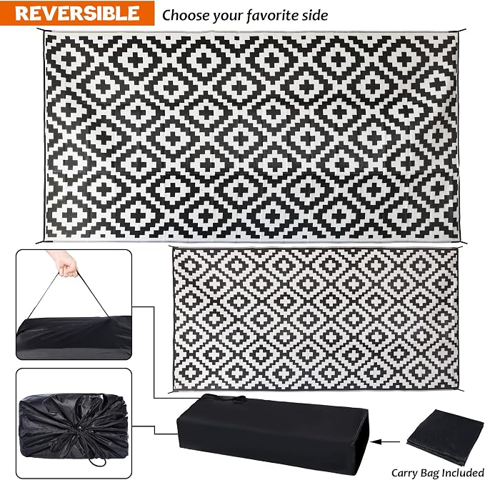 SAND MINE Waterproof Outdoor Rug 9x18 ft, Plastic Straw Rug, Modern Area Rug - Image 3