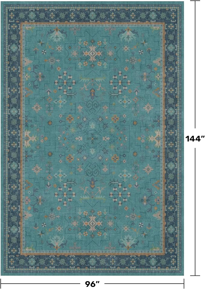 Large Boho 8x12 Teal Green Washable Living Room Rug - Image 2