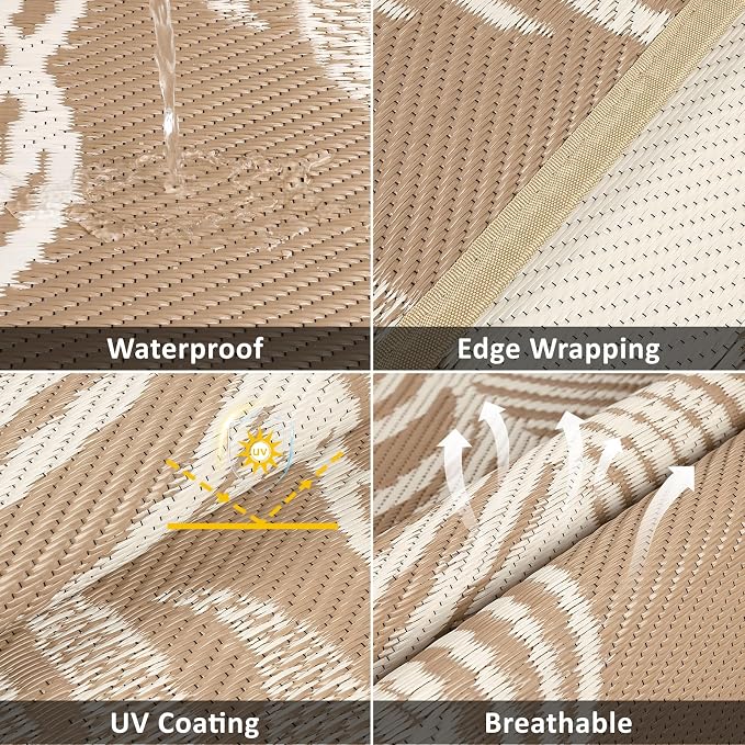 Pauwer Waterproof Outdoor Rug 6ft, Reversible Plastic Straw Patio Camping Rug - Image 3