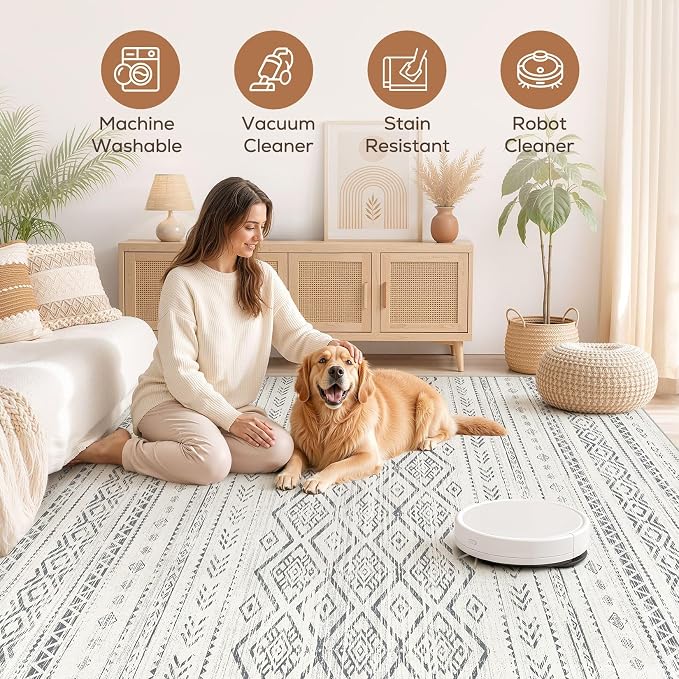 Nakagishi Area Rug Living Room Rugs: 5x7 Large Soft Machine Washable Boho - Image 3