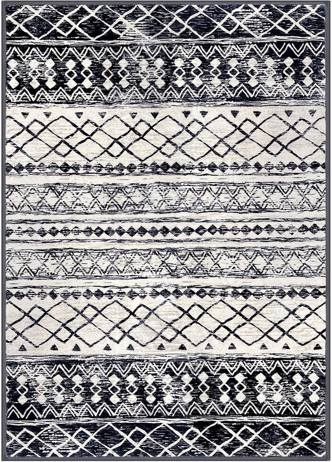 KUTA Moroccan Area Rugs 9x12 Living Room Black Navy Blue, Large Washable Boho - Image 9